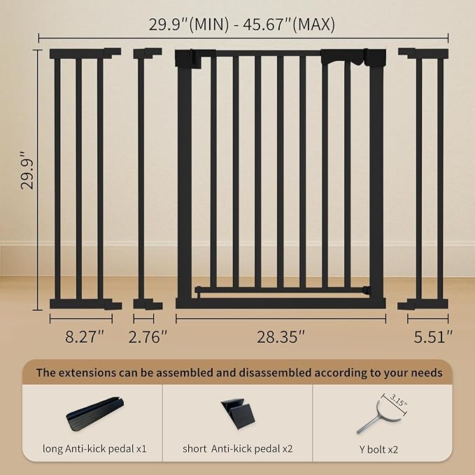 Safety Door bar for Infants and Young Baby and Pet Safety Gate Adjustable Steel Barrier for Stairs Doorways and Hallways Easy Install Black