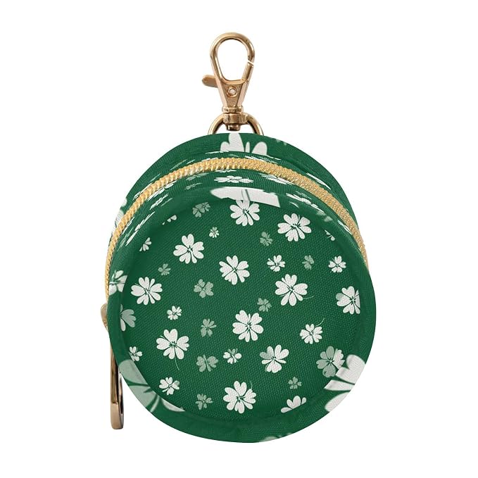 Pacifier Holder with Clip Pacifier Case for Diaper Bag Round Baby Pacifier Pouch Box Bag Portable Cute Deep Green Clover