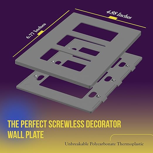 ENERLITES Screwless Decorator Wall Plates Child Safe Outlet Covers, Gloss Finish, Medium Size 3-Gang 4.88" H x 6.77" L, Unbreakable Polycarbonate Thermoplastic, SI8833M-GY, Gray