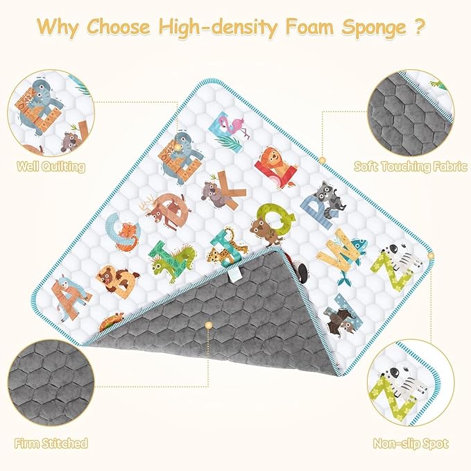 47"x47" Premium Baby Play Mat - Extra Thick, Non-Slip & Machine Washable Foam Floor Mat for Infants, Babies & Toddlers, Fits Playpens, Alphabet Design, Foldable & Odorless