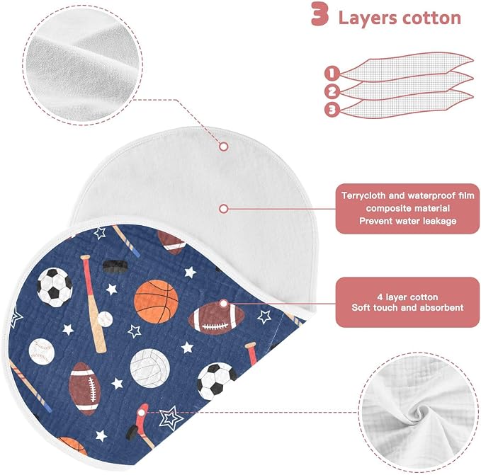 vvfelixl Team Sports Burp Cloths for Baby Boy Girls Baby Washcloths Burp Rags 1 Pack