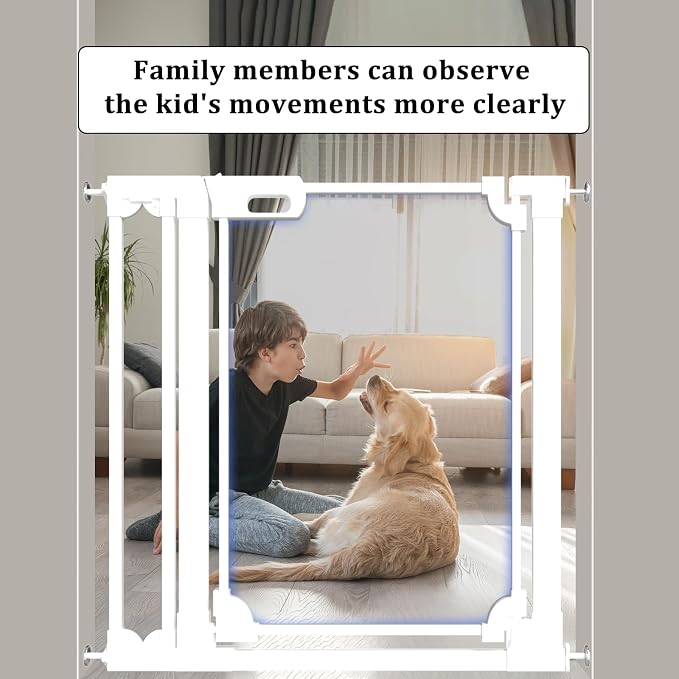 WAOWAO Clear Acrylic 40" Extra Tall Baby Gate for Stairs Modern Design Acrylic Auto Close Pet Gate, 48.42"-57.08" Wide Safety Baby Gate for Doorways,White Clear Dog Gates Indoor, Hallways,Kitchen