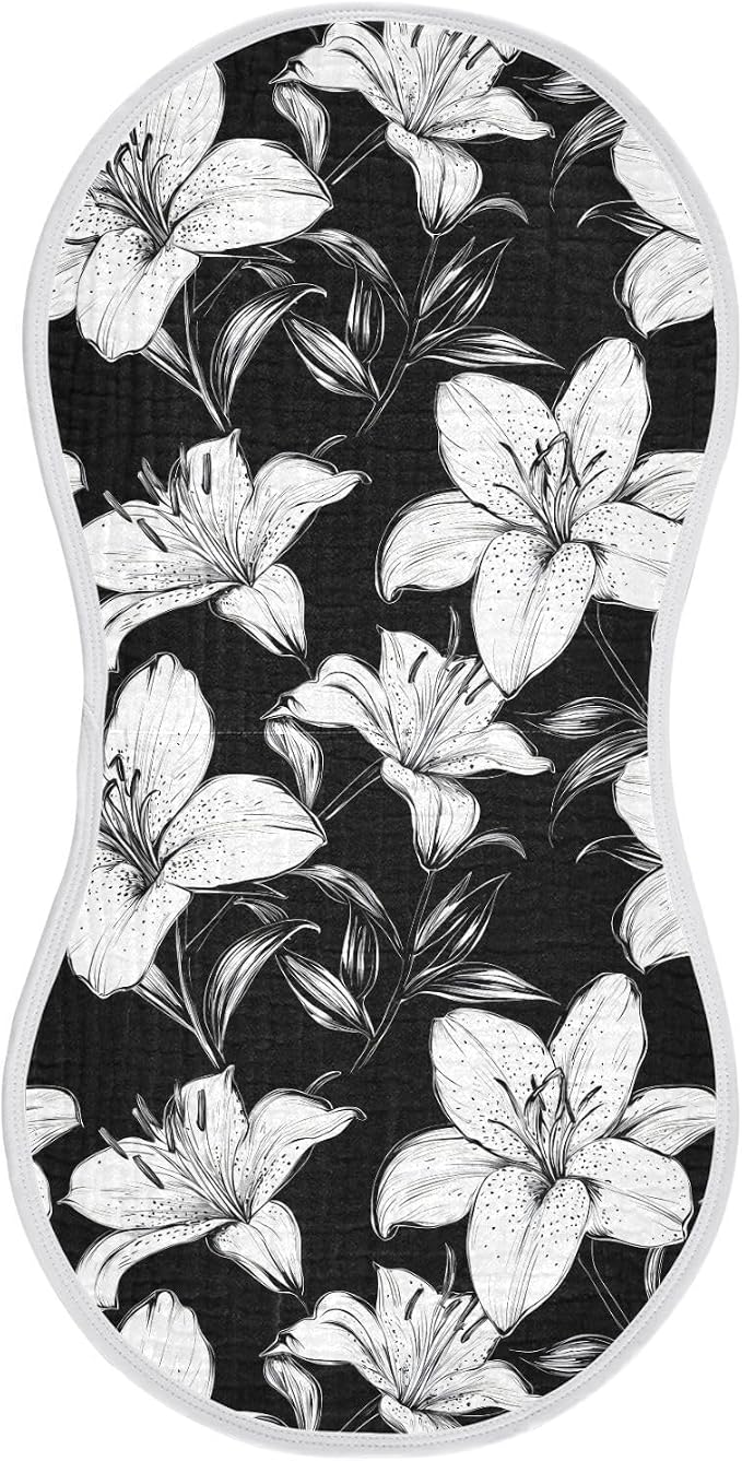 vvfelixl Black White Lily Burp Cloths for Baby Boy Girls Baby Washcloths Burp Rags 1 Pack