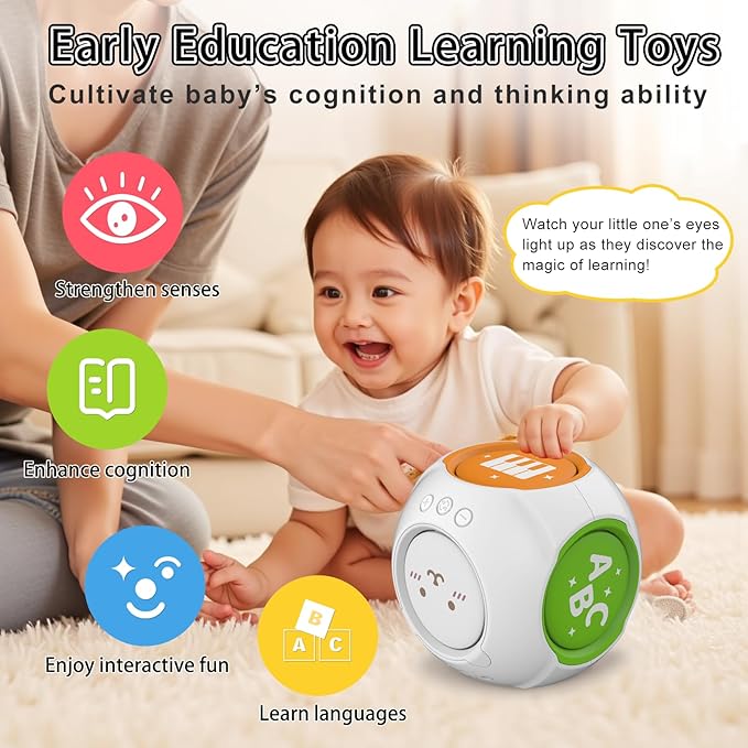 Bilingual Educational Baby Toy - Musical Learning Cube Baby Sensory Cube 6-in-1 with Lights Music for 6-18 Months, Toddler Activity Toy for Home Travel First Birthday Gift for 1 Year Old Boys Girls