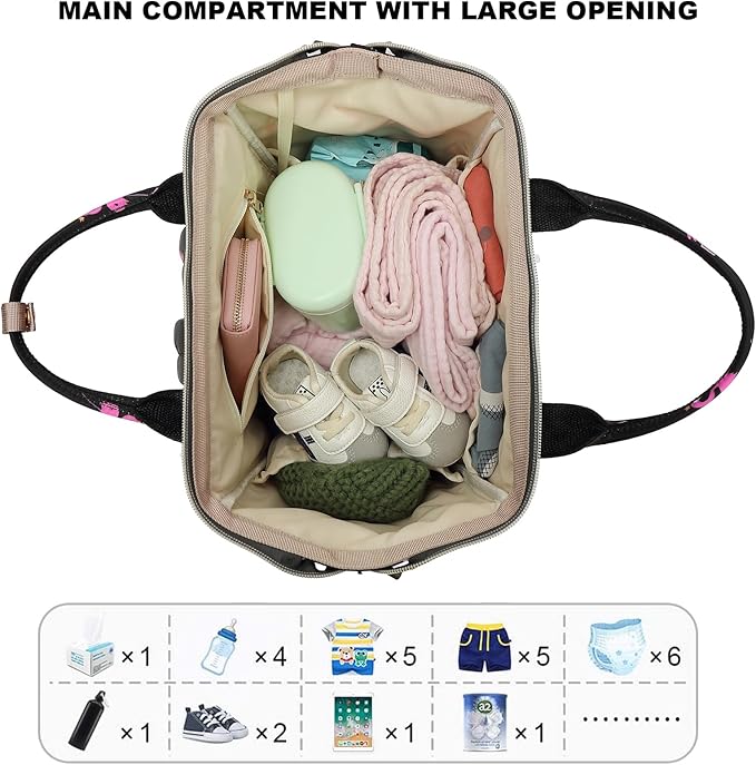 Flamingo Baby Diaper Bag Backpack for Women, Large Capacity Waterproof Maternity Travel Nappy Backpacks with Stroller Straps