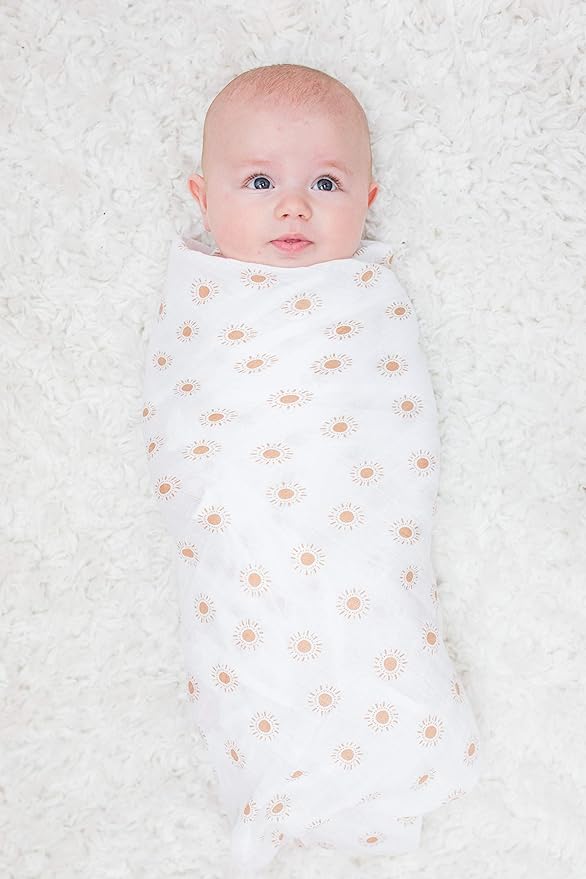 Lulujo Baby Swaddle Blankets | Unisex Softest Breathable Cotton Muslin Swaddle Blanket Set | Neutral Receiving Blanket for Girls & Boys | 40in x 40in | Rainbows & Suns | 2-Count