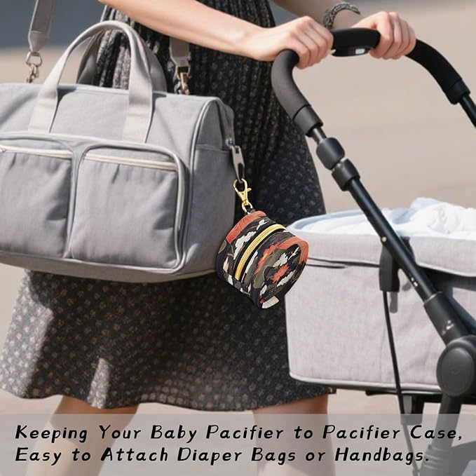 Pacifier Holder with Clip Pacifier Case for Diaper Bag Round Baby Pacifier Pouch Box Bag Portable Lotus Flowers and Crane Black