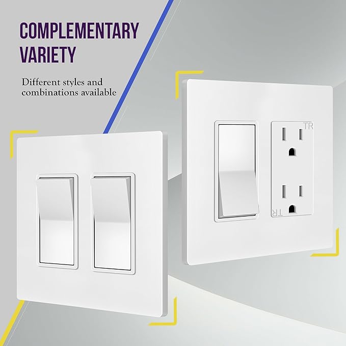 ENERLITES Screwless Decorator Wall Plates Child Safe Outlet Covers, Size 2-Gang 4.68" H x 4.73??L, Unbreakable Polycarbonate Thermoplastic, SI8832-W-10PCS, Glossy, White (10 Pack)