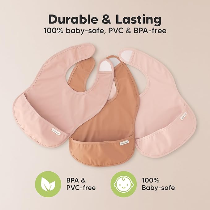 KeaBabies 3-Pack Waterproof Baby Bibs for Eating - Lightweight Toddler Feeding Bibs with Large Food Catcher, Mess Proof, Food-Grade Baby Eating Essentials, Easy to Put On & Clean (Butterflies)