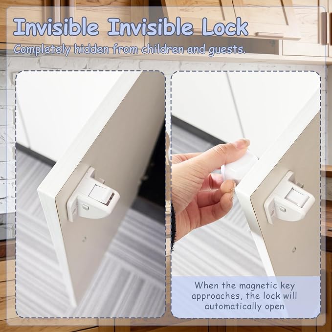 16-Pack Baby Proofing Magnetic Cabinets Locks, Childproof Safety Locks Cupboard Baby Locks Latches to Cabinets & Drawers for Home Kitchen Bathroom - 16 Locks & 2 Keys