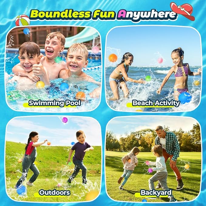 16Pcs Reusable Water Balloons for Kids, Pool Beach Water Toys for Boys and Girls, Summer Toy for Outdoor Games
