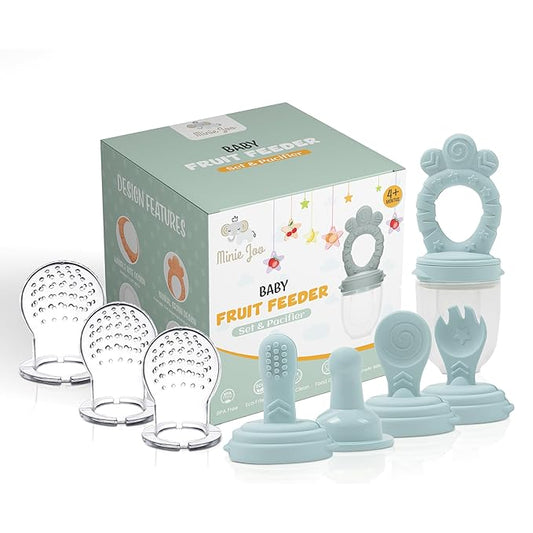 Baby Fruit Feeder Set ??BPA-Free Silicone Fresh Food Feeder with 3 Replacement Teats, Teething Feeder for Fruits & Purees, Safe Self-Feeding for Babies 4+ Months