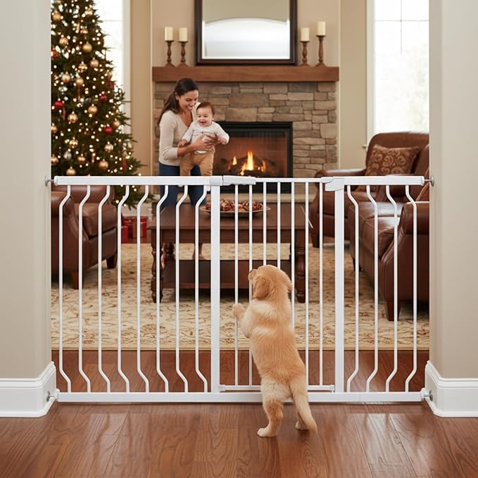 Extra Tall 40.55" Gate, 46.45"-62.99" Extra Tall and Wide Dog Gate,Extra Wide Baby Gates Pressure Mounted Walk Through for Doorways,Stairs, Kitchen White