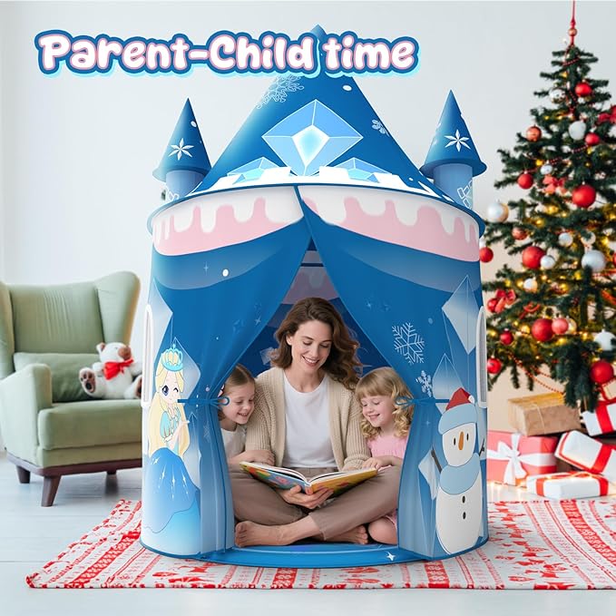 Skirfy Princess Play Tent, Frozen Toy for Girls, Ice Castle Kids Tent Indoor and Outdoor, Large Imaginative Playhouse for Toddler 3+,Christmas Birthday Thanksgiving Gift for Girls-64.2*41.3*41.3 inch