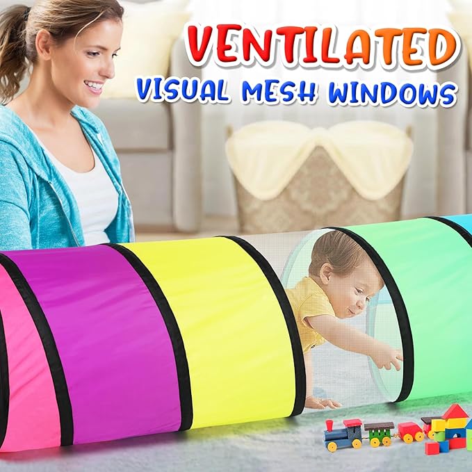 Kids Play Tunnel for Toddlers, Colorful Pop Up Crawl Through Tunnel Play Tent for Baby or Dog Cat Pet with Breathable Mesh, Collapsible Gift for Boy Girl Game Indoor Outdoor Toy