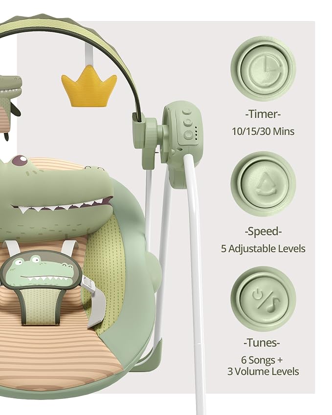 Baby Swings for Infants, Portable Baby Swing with Adaptable Speed, Music and Timer, Infant Swing for Babies 0-9 Months 6-20 lbs, Indoor/Outdoor Use