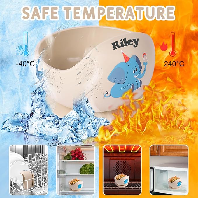 TYRY.HU Personalized Baby Bowl with Suction with Name, Baby Spoon and Fork with Name, Baby Led Weaning Supplies, Silicone Baby Feeding Set (Beige)