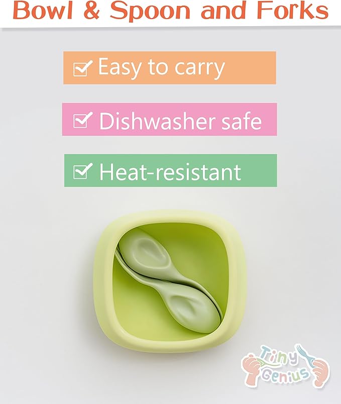 Toddler Utensils Set Ergonomic Fork and Spoon and Bowl Set Non-Slip Design for baby 1-4 Year Olds Self-Feeding BPA Free Silicone Microwave and Dishwasher Safe Fine Motor Skills (Purple)