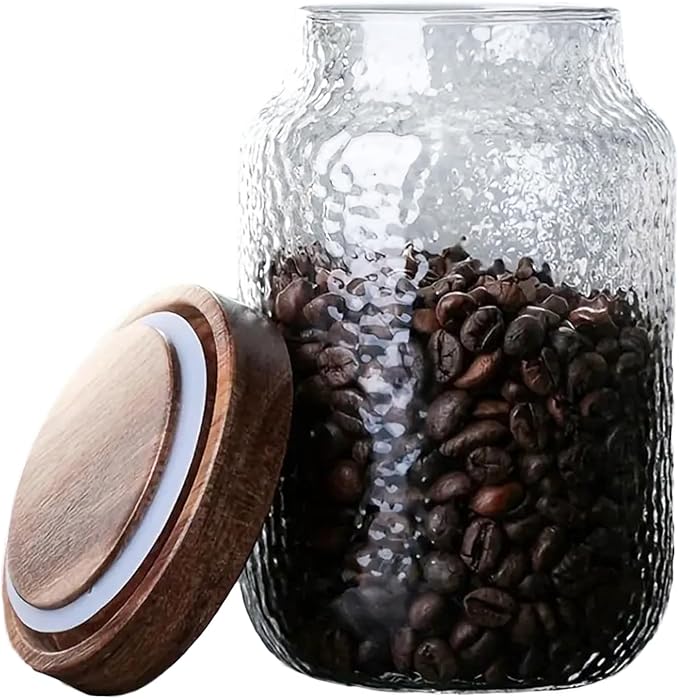 Viovian 24 OZ Glass Coffee Jar with Wooden Lid 700ml Clear Vintage Glass Storage Canister Anti-slip Decorative Jars with Lids for Food Candy Coffee Beans Cookie Sugar