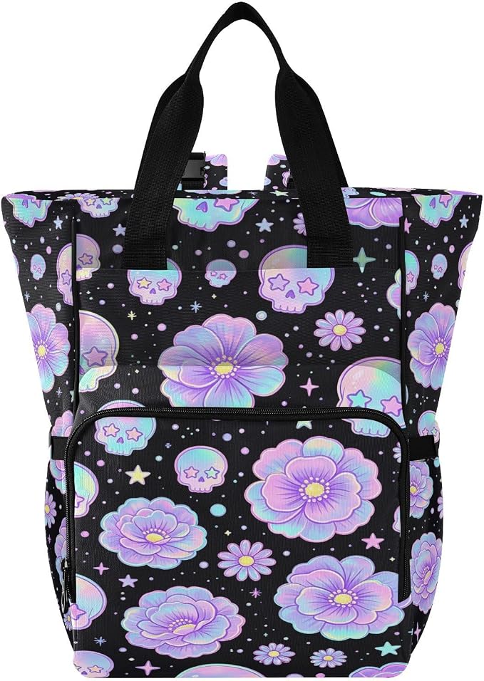 Holographic Pastel Sugar Skulls Diaper Bag Stroller Straps Large Cap