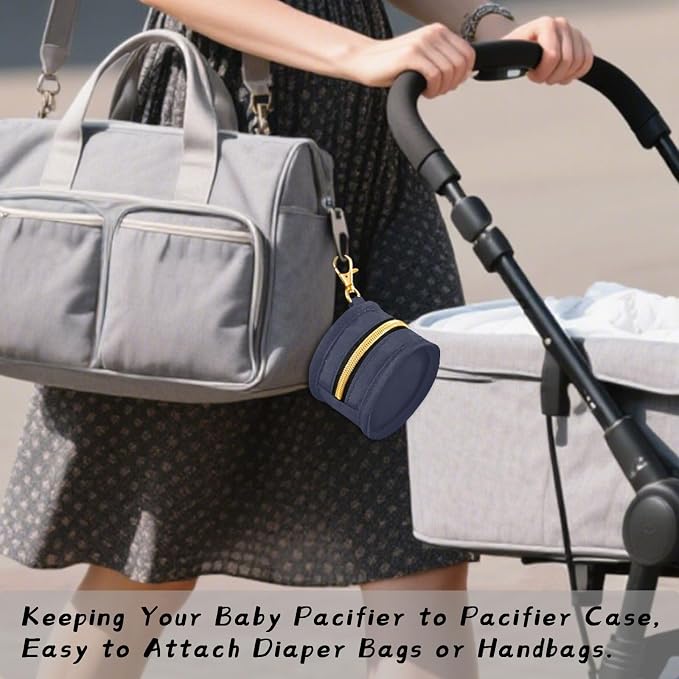 Navy Blue Pacifier Holder Case Newborn Pacifier Storage Pouch for Boys Girls Easy Attach to Diaper Bag Portable Baby Essentials Container