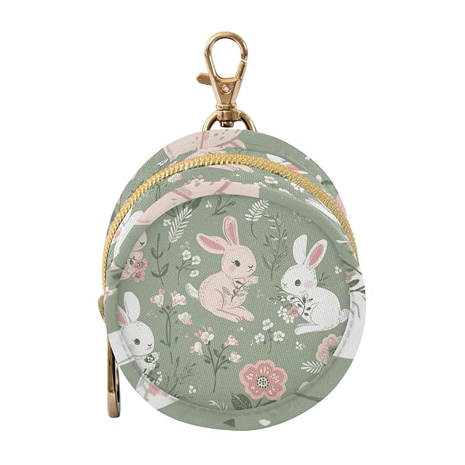 Portable Baby Pacifier Holder Case with Clip Pattern Adorable Bunnies Pacifier Storage Case with Zipper Cash Coin Purse for Stroller Diaper Bag Travel