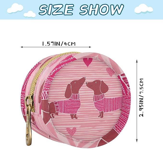 Pacifier Holder with Clip Pacifier Case for Diaper Bag Round Baby Pacifier Pouch Box Bag Portable Pink Striped Dachshunds and Hearts