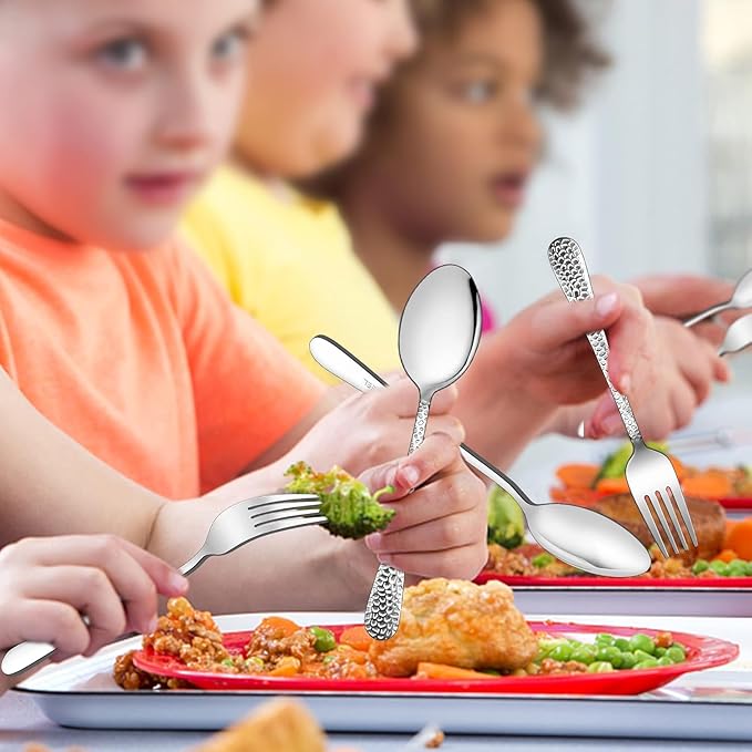 LIANYU 16-Piece Kids Silverware Set, Includes 8 Kid Spoons, 8 Kid Forks, Stainless Steel Toddler Utensils Children Flatware Set, Child Preschooler Cutlery Set, Dishwasher Safe