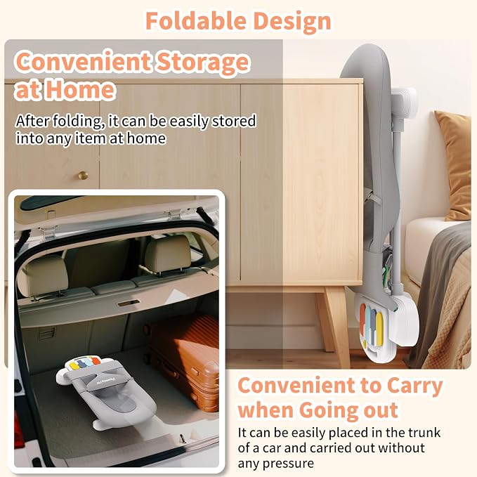 Baby Bouncer Seat, 3-Speed Adjustable Height Baby Bouncer Seat, 4-in-1 Bouncer Seat for Babies 0-6 Months, Detachable Piano Pedals, Feeding Tray