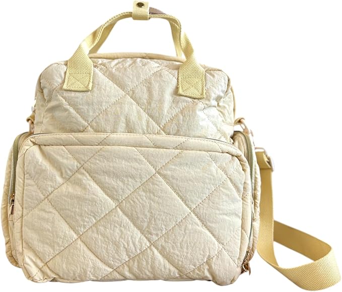 Tristan Home Quilted Diaper Bag Backpack – Insulated Bottle Pockets, Maternity Hospital Travel Bag for Moms (Beige)