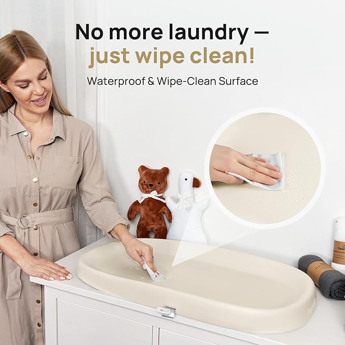 Papablic Baby Changing Pad ??Soft & Wipeable Diaper Changing Table Mat for Dresser Bed Sofa, Built-in Safety Belt, Non-Slip, Waterproof, Easy to Clean ??Ideal Gift for New Parents (Beige)