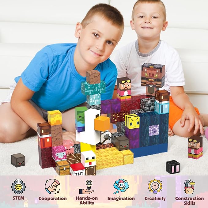 JIMI 120PCS Magnetic Blocks Building Toys, Magnetic Building Blocks Set for Boys Girls Ages 3+, 1 inch Magnet Cubes Montessori Sensory Stacking Construction Toys Christmas Birthday Present
