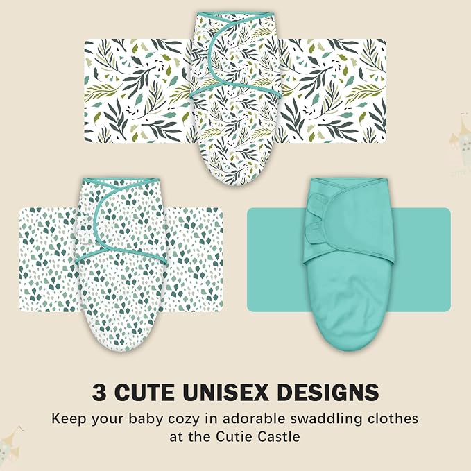 Cute Castle 3-Pack Baby Swaddle Sleep Sacks - Newborn Swaddle Sack - Ergonomic Baby Swaddles Blanket Warp for Boys and Girls - Baby Essentials (0-3 Months - Green)