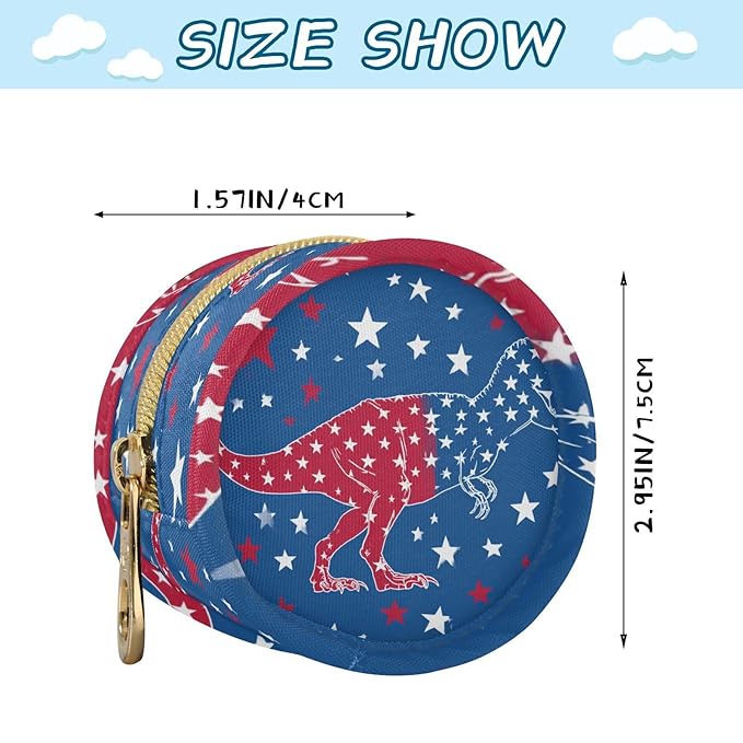 Pacifier Holder with Clip Pacifier Case for Diaper Bag Round Baby Pacifier Pouch Box Bag Portable July 4th T-rex and Us Flag Stars