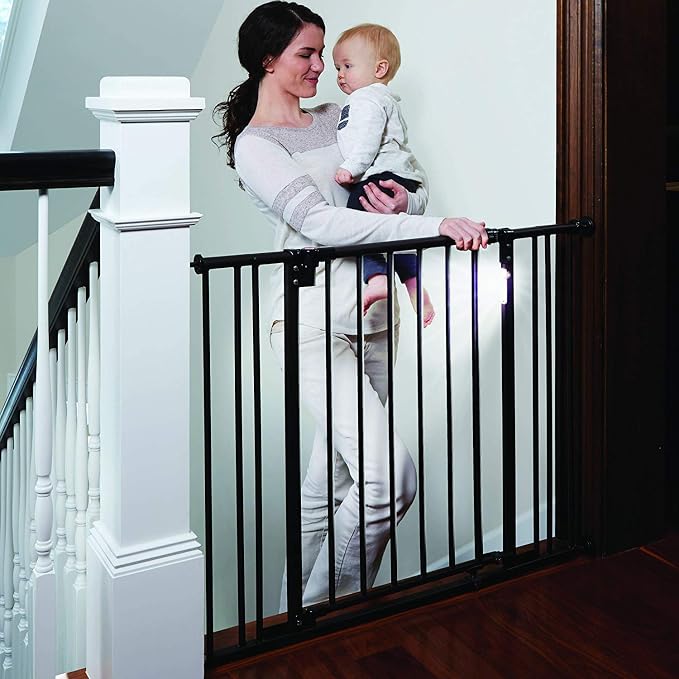 Toddleroo by North States - Light the Way Baby Gate: Metal Safety Gate for Stairs & Doorways with Light Sensing LED - Adjustable 28.5 to 38.25 Inches Wide - 29.3 Inches Tall - Matte Bronze