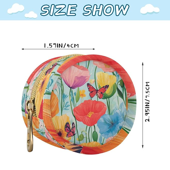 Pacifier Holder with Clip Pacifier Case for Diaper Bag Round Baby Pacifier Pouch Box Bag Portable Colorful Poppies and Butterflies