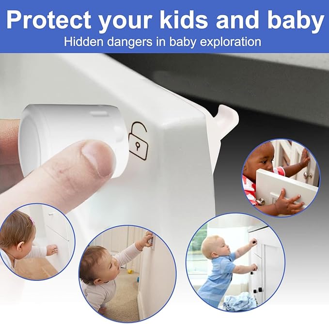 ROTOPATA Magnetic Cabinet Locks for Babies Child, Baby Proofing Safety Latch for Cabinets Drawers Cupboard Kitchen Bedroom, Adhesive or Screw Two Installation Methods(10 Locks & 2 Keys)