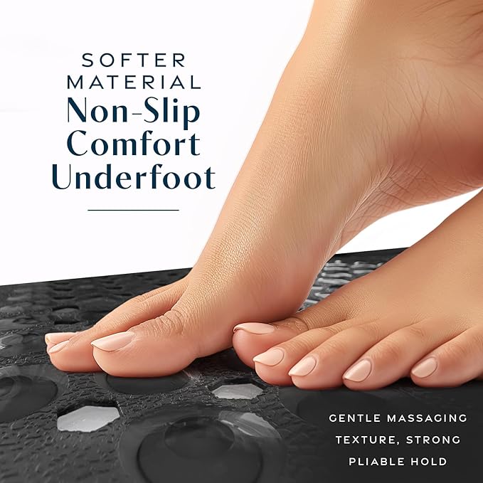 SlipX Solutions Power Grip Bathtub Safety Mat | Precision Grip Technology for Longer, Stronger, & Softer Wet Surface Protection | Clear Black 39"x16"