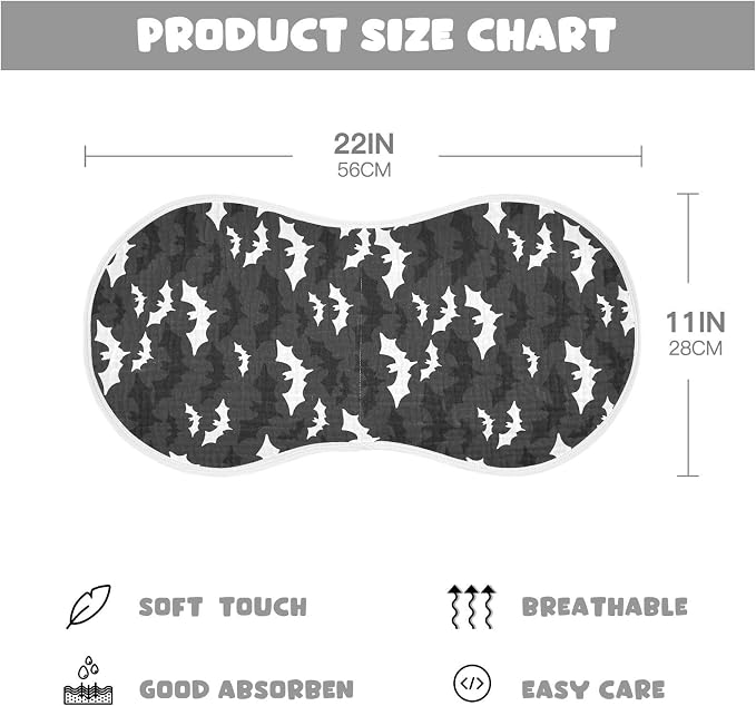 Muslin Burp Cloths for Baby Boys and Girls - 2-Pack Ultra Absorbent Halloween Bats Muslin Washcloths, Newborn Towel, Milk Spit Up Rags, Burp Cloth Bibs for Unisex, 22 x 11 Inch