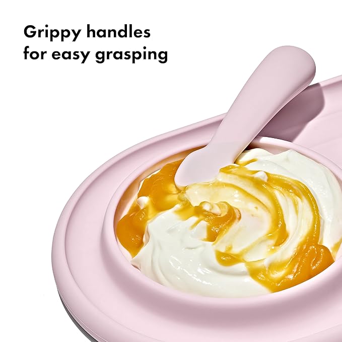 OXO Tot Textured Suction Plate & Spoons Set, Baby Led Weaning Supplies