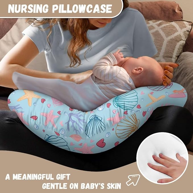 Colored Shell and Starfish Breastfeeding Pillow Slipcover for Baby Newborn U-Shaped Breastfeeding Pillowcase Cushion Cover Easy to Use and Dustptoof