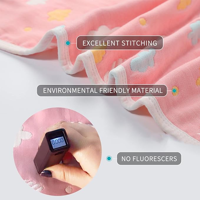 TONWHAR Muslin Baby Blankets,6-Layer Cotton Gauze, Soft and Breathable Baby Quilt,Kids Summer Blanket,Baby Bath Towel (Cloud)