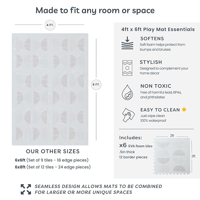 Little Landings Baby Play Mat for Floor - Aura Oat (4x6ft) - Premium EVA Foam Play Mat for Babies & Toddlers (Ages 0-5+) Non-Toxic Playmat for Tummy Time, Crawling & Playroom - Stylish & Comfortable