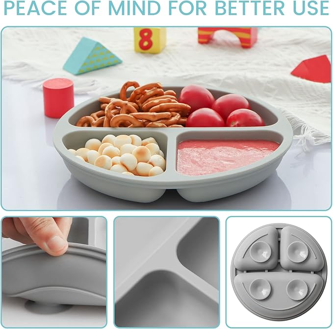 Silikong Silicone Suction Plate for Toddlers ??Divided Baby Plate for Self Feeding ??BLW Weaning Plate ??BPA Free, Dishwasher & Microwave Safe ??Baby Feeding Tray for Kids, Infants & Toddlers