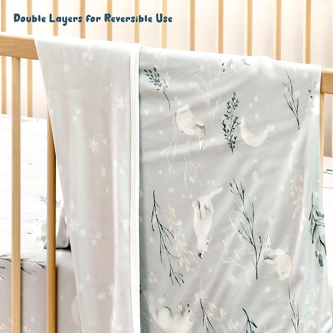 GRSSDER Baby Blankets Super Soft Stretchy Jersey Knit Swaddle Blanket for Girls and Boys, Double Layer Reversible Receiving Blankets 34 x 44, Extra Large for Swaddling, Snow Wolf