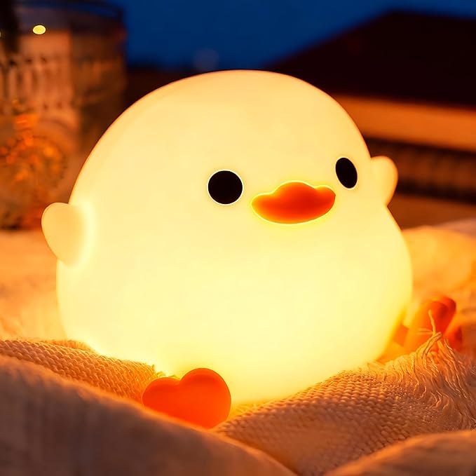 Amaredom DoDo Duck Night Light, Cute Duck Lamp, Silicone Dimmable Nursery Nightlight, Rechargeable LED Bedside Lamp with 20 Minutes Timer & Tap Control Baby Girls Women Bedrooms, Living Room