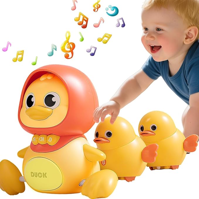JUYEE Baby Crawling Toys Set of 3 - Magnetic Ducks Family for Infants 6-9-12 Months, Tummy Time Toys with Music & Lights, 1st Birthday Gift for Boys and Girls(3-Pack)