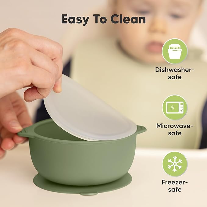 Keababies 4-Pack Silicone Baby Spoons and Forks Set and 2-Pack Baby Bowls with Suctions, Lids - Baby Spoon Self Feeding, BLW Baby Utensils - Silicone Suction Bowls for Baby Boy, Girl