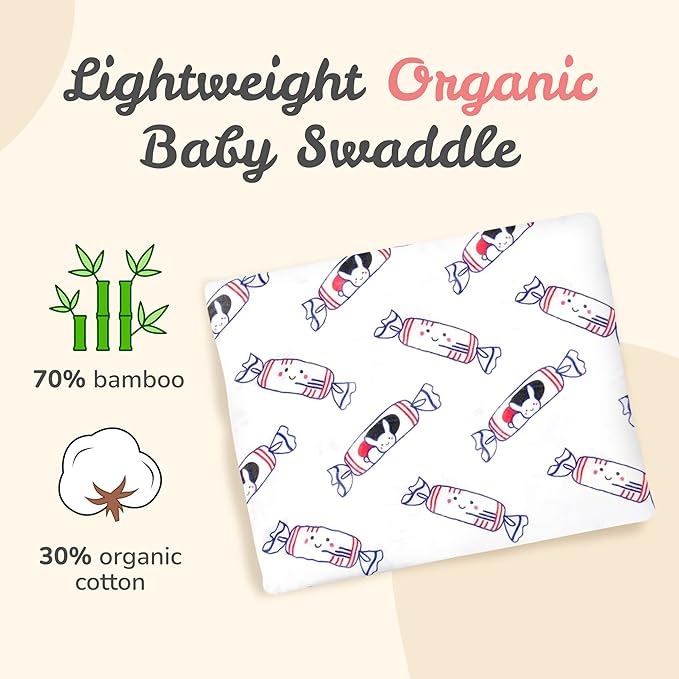 The Wee Bean Organic Cotton and Bamboo Rayon Muslin Swaddle Blankets, Set of X (Bunny Candy)