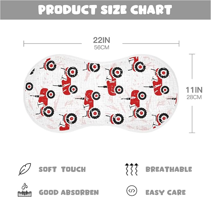 vvfelixl Baby Burp Cloths Red Wheeled Tractors Baby Newborn Cotton Burping Cloths Set Baby Washcloths 4 Pack